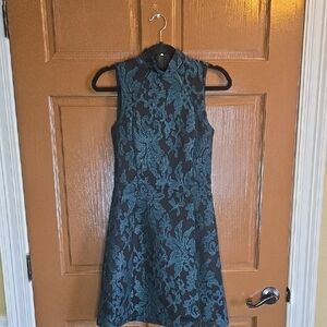 H&M-Green & Blk textured sleeveless dress with mandarin collar Sz 4